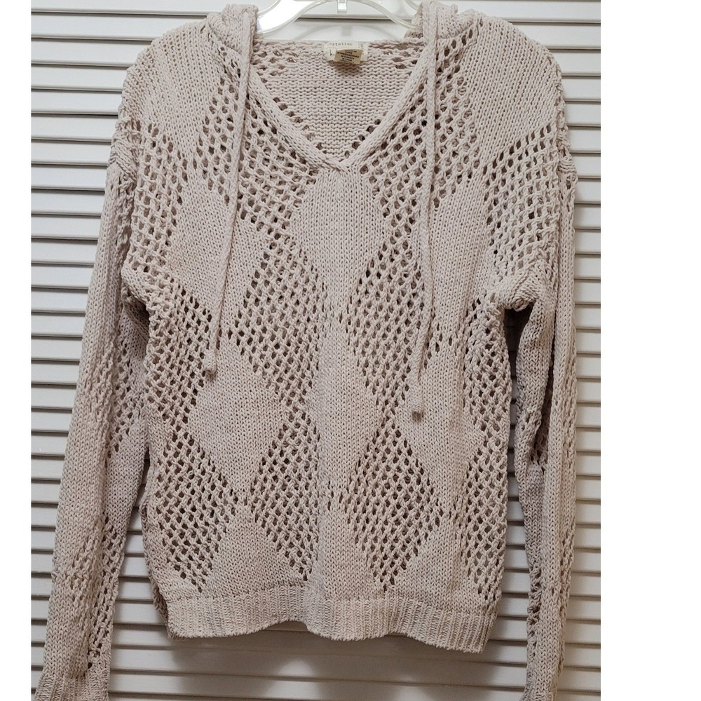 Fisherman crochet Hoodie Artelier Nicole Miller Womens XS Cream Diamond